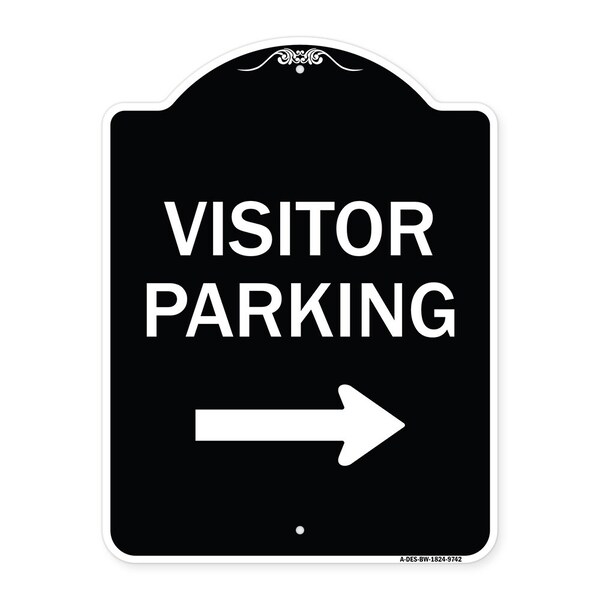 Designer Series-Visitor Parking With Right Arrow Black & White, 24" x 18", BW-1824-9742
